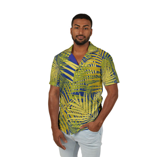 Men’s Yellow & Blue Tropical Palm Hawaiian Shirt