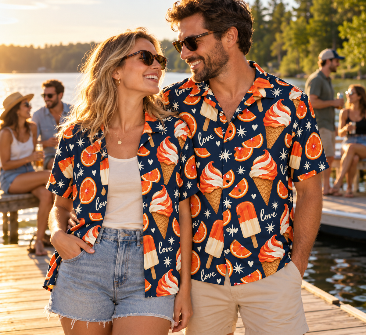 Creamsicle Love Button Shirt — Deep Blue