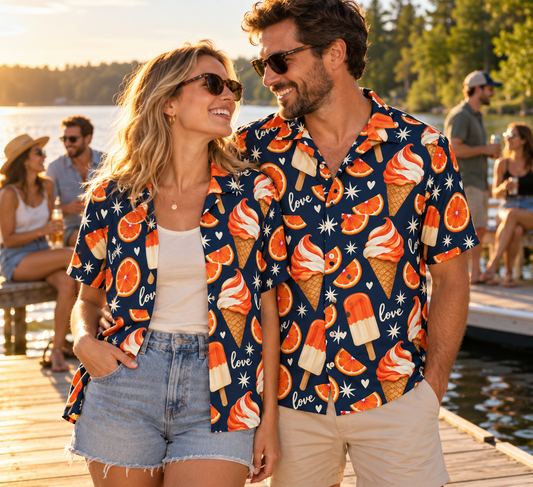 Creamsicle Love Button Shirt — Deep Blue