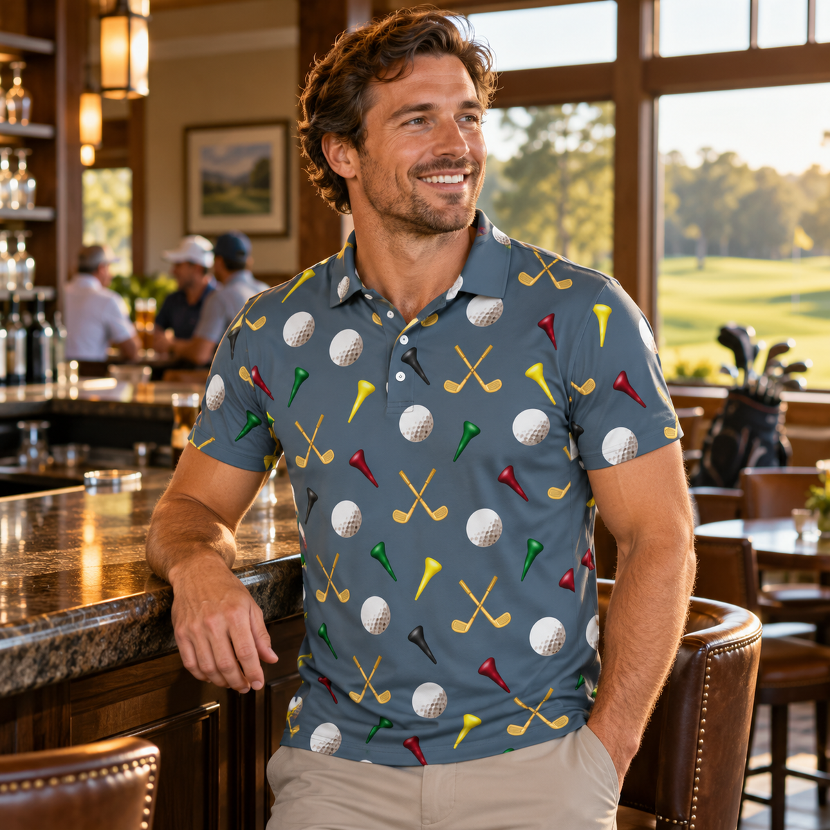 Golf Print Men’s Slim Fit Polo — Slate Gray