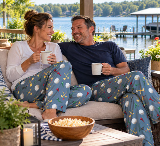Slate Gray Golf Print Wide-Leg Pants